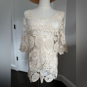 Never worn cream crochet swim coverup